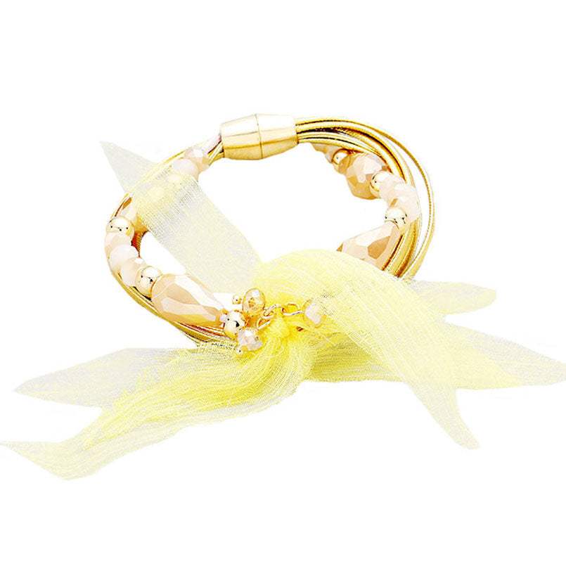 Multi Strand Cord Beaded Mesh Flower Magnetic Bracelet - Madeline Love - Flyclothing LLC