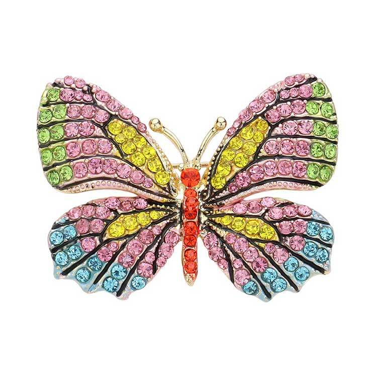 Rhinestone Pave Butterfly Pin Brooch - Madeline Love - Flyclothing LLC