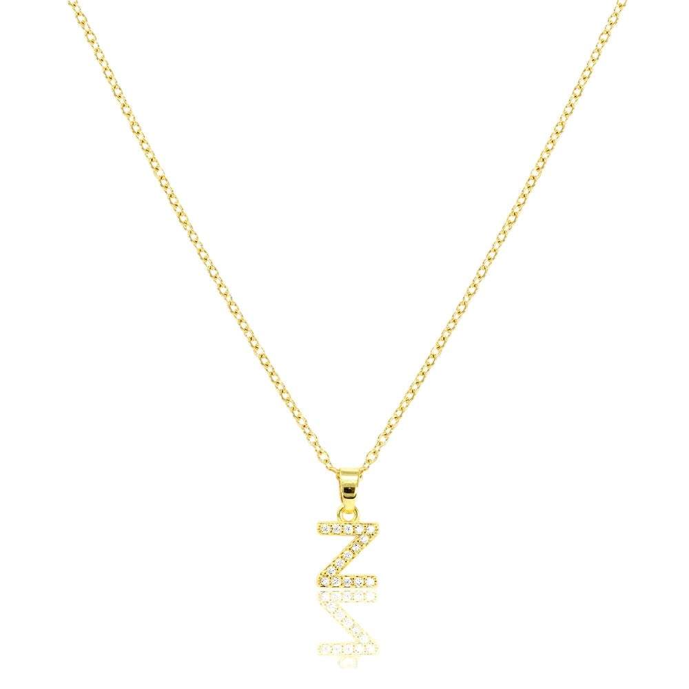 Z Stainless Steel CZ Stone Paved Monogram Pendant Necklace - Madeline Love - Flyclothing LLC