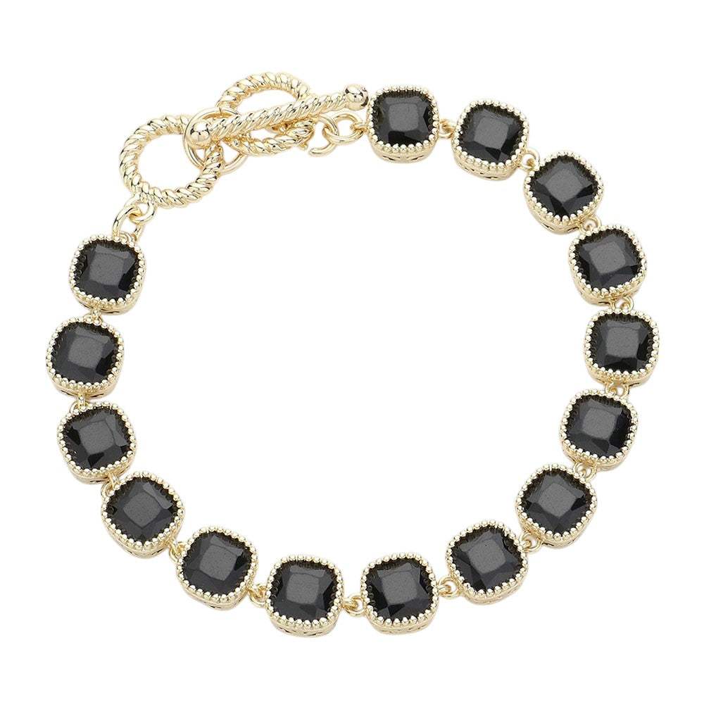 14K Gold Plated Square CZ Stone Link Evening Toggle Bracelet - Madeline Love - Flyclothing LLC