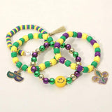 4PCS - Mardi Gras Eye Mask Fleur de Lis Charm Smile Beaded Stretch Multi Layered Bracelets - Madeline Love - Flyclothing LLC