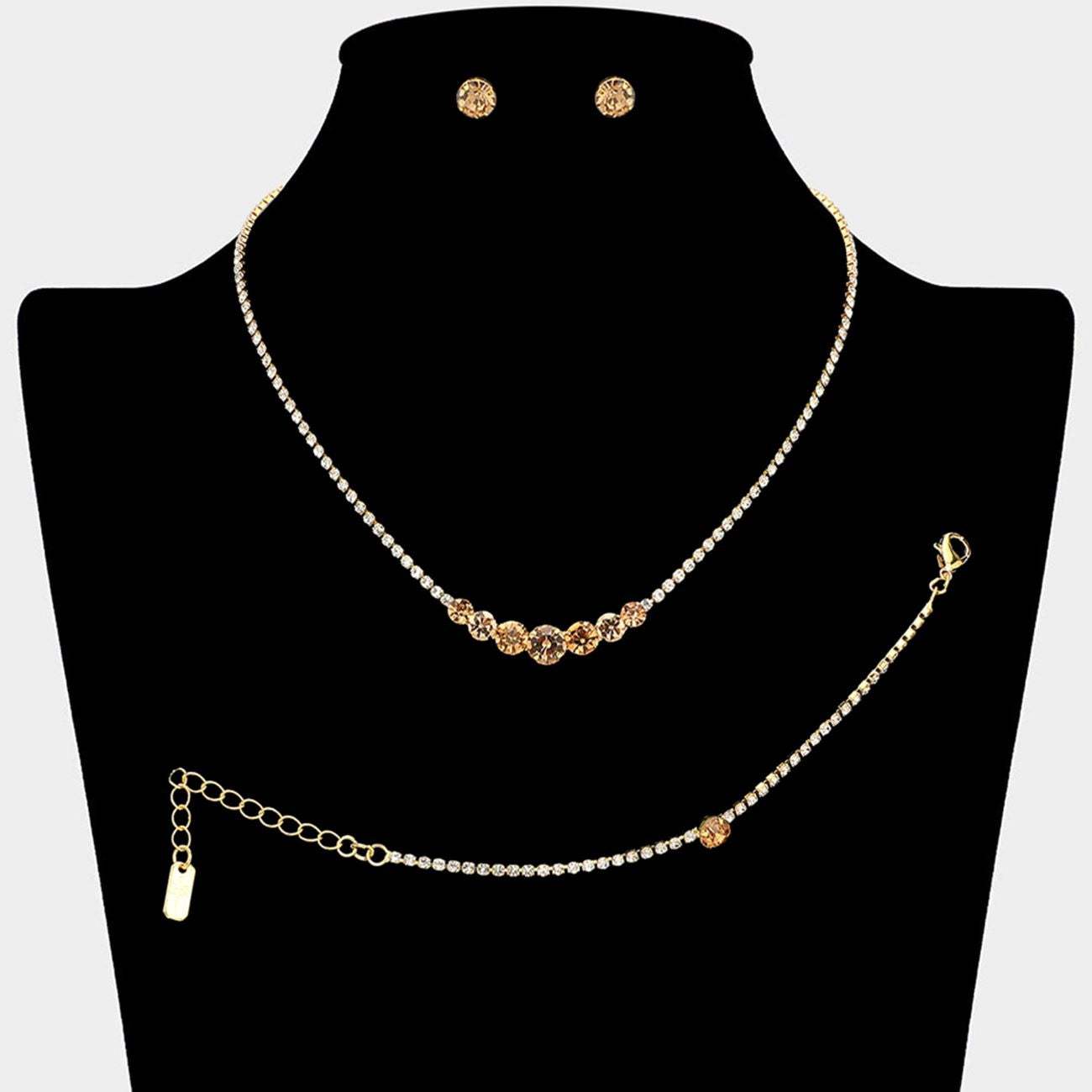 Classic Round Stone Link Rhinestone Paved Necklace - Madeline Love - Flyclothing LLC