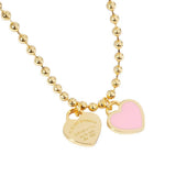 Gold Dipped Double Heart Pendant Bubble Chain Necklace - Madeline Love - Flyclothing LLC