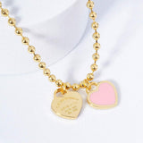 Gold Dipped Double Heart Pendant Bubble Chain Necklace - Madeline Love - Flyclothing LLC