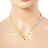Gold Dipped Double Heart Pendant Bubble Chain Necklace - Madeline Love - Flyclothing LLC