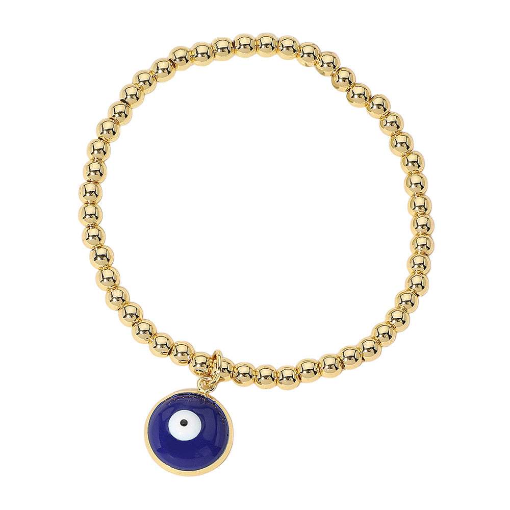 Stainless Steel Ball Evil Eye Charm Beaded Stretch Bracelet - Madeline Love - Flyclothing LLC