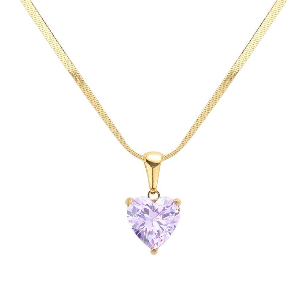 18K Gold Dipped Stainless Steel CZ Heart Pendant Necklace - Madeline Love - Flyclothing LLC