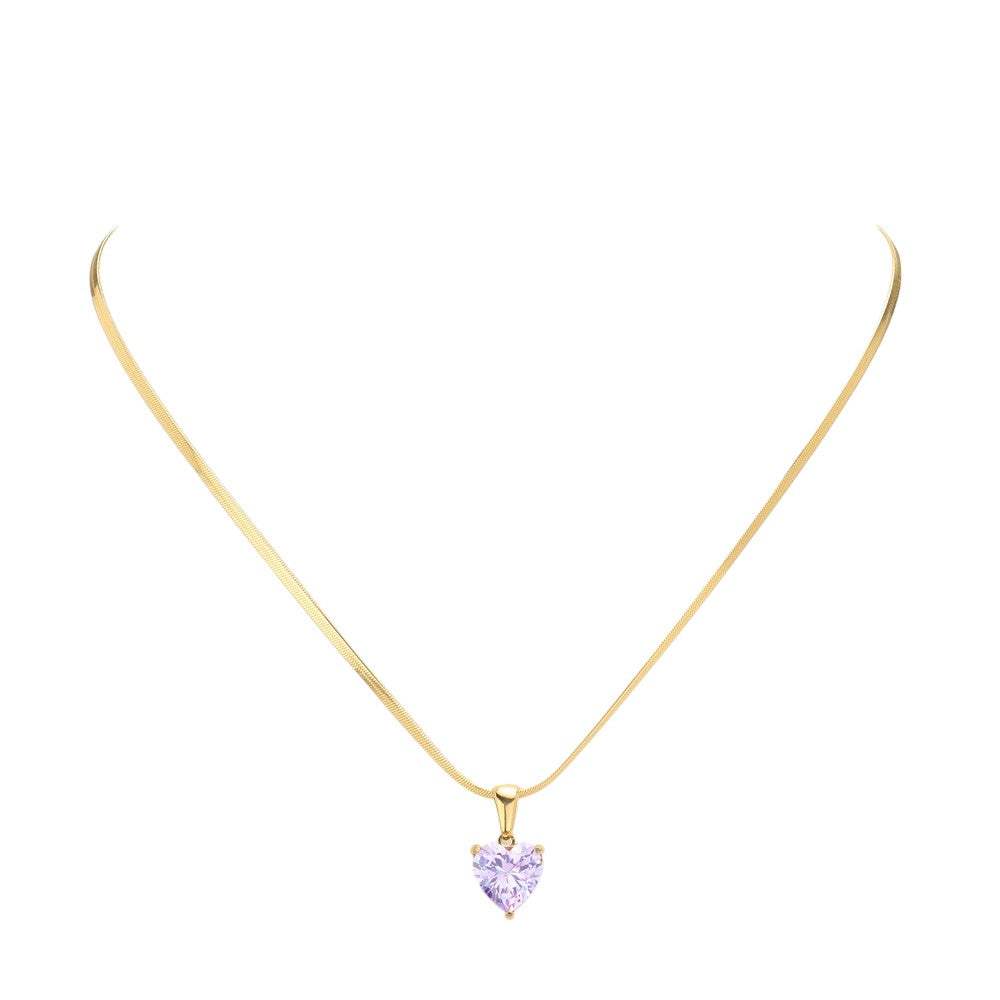 18K Gold Dipped Stainless Steel CZ Heart Pendant Necklace - Madeline Love - Flyclothing LLC