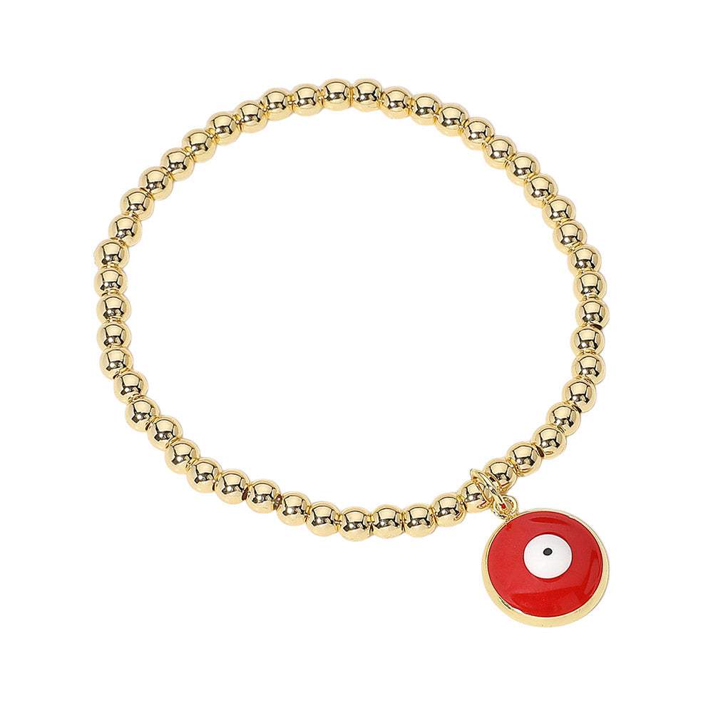 Stainless Steel Ball Evil Eye Charm Beaded Stretch Bracelet - Madeline Love - Flyclothing LLC