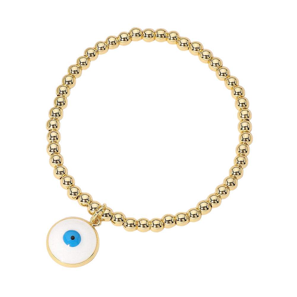 Stainless Steel Ball Evil Eye Charm Beaded Stretch Bracelet - Madeline Love - Flyclothing LLC