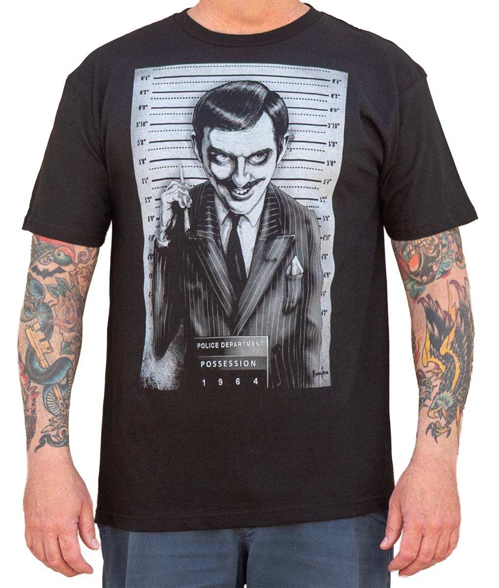 Black Market Art Company GOMEZ Men's T-Shirt| Gomez Addams Family Mugshot - Black Market Art Company - Flyclothing LLC