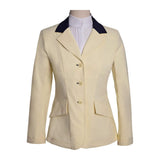 Grand Prix Ladies EQJ 3 Button Show Coat, Butter with Navy Collar - Huntley Equestrian - Flyclothing LLC