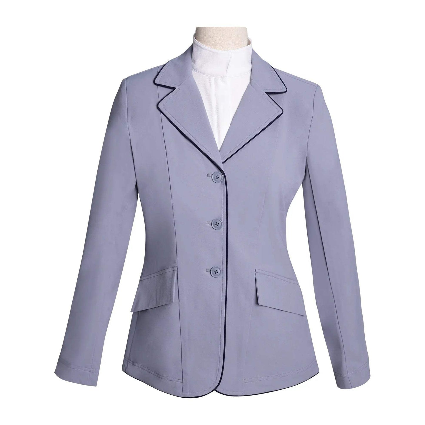 Grand Prix Ladies EQJ 3 Button Show Coat, Cadet Blue with Navy Piping - Huntley Equestrian - Flyclothing LLC