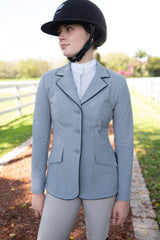 Grand Prix Ladies EQJ 3 Button Show Coat, Cadet Blue with Navy Piping - Huntley Equestrian - Flyclothing LLC