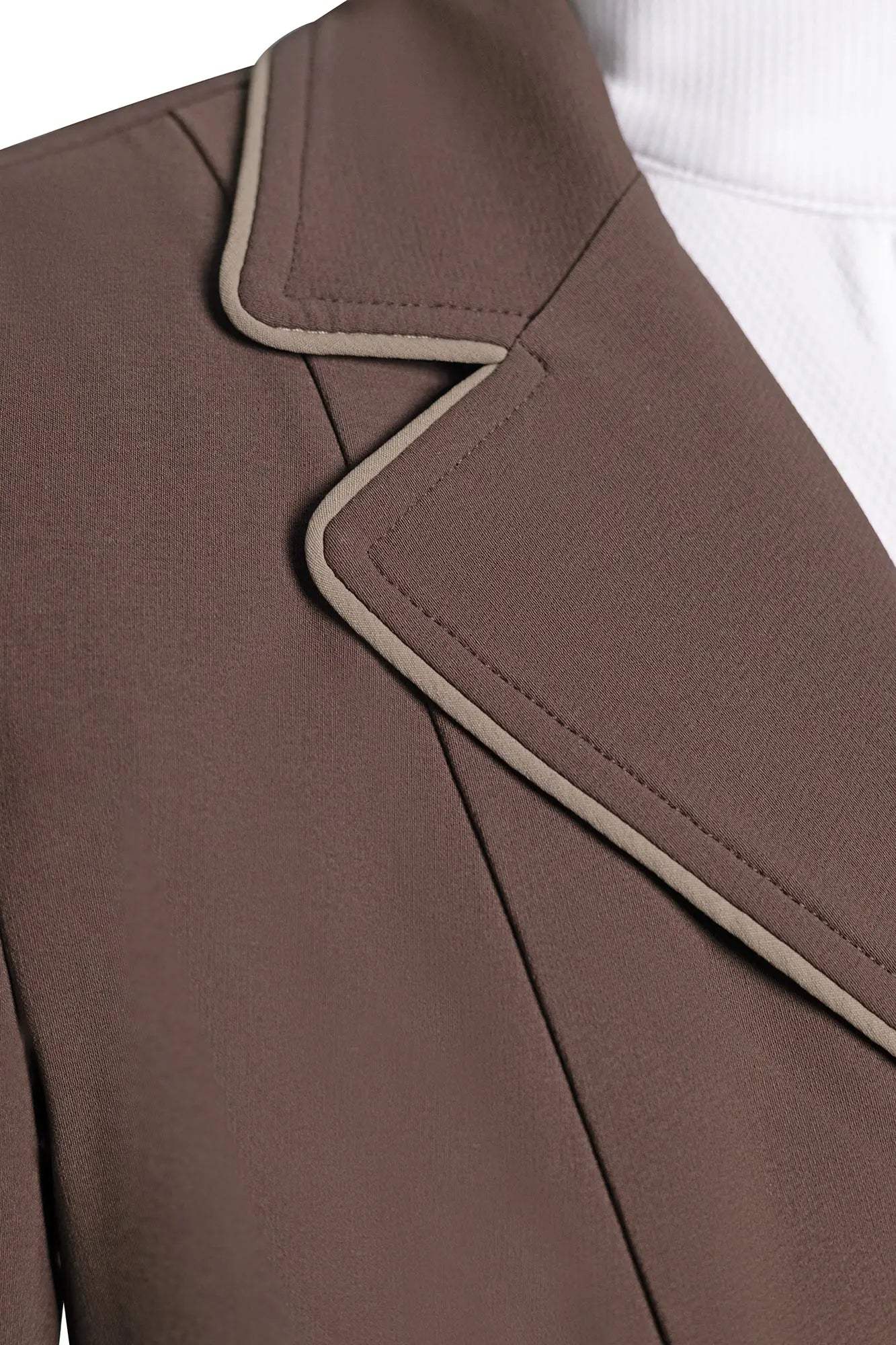 Grand Prix Ladies EQJ 3 Button Show Coat, Chocolate with Tan Piping - Huntley Equestrian - Flyclothing LLC