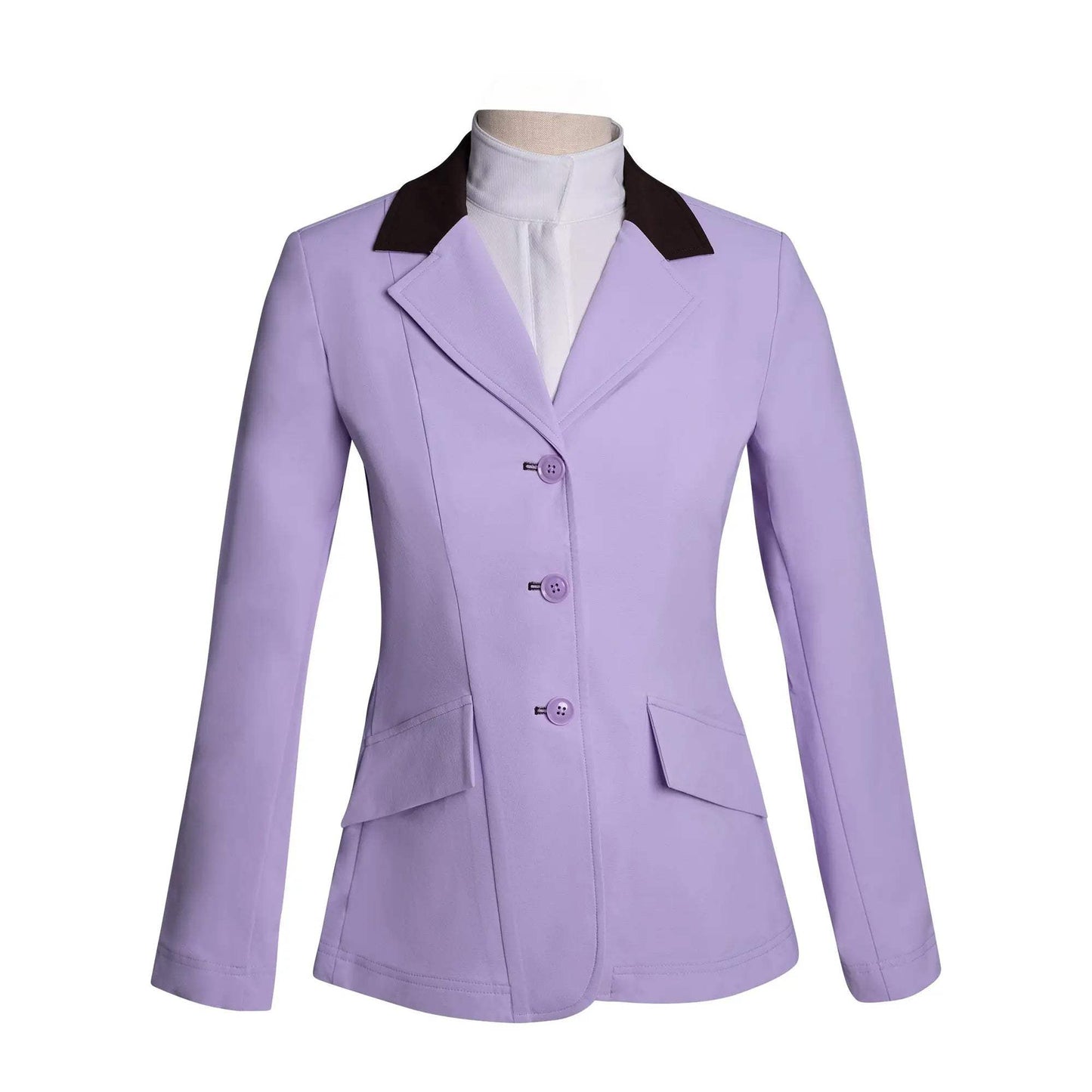 Grand Prix Ladies EQJ 3 Button Show Coat, Lilac with Chocolate Collar - Huntley Equestrian - Flyclothing LLC