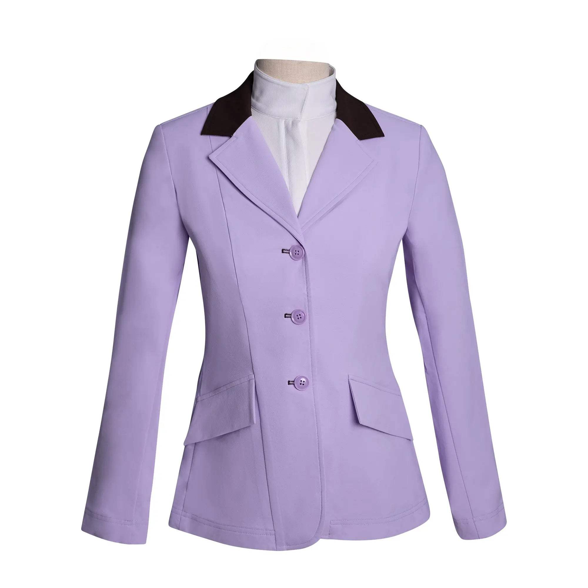 Grand Prix Ladies EQJ 3 Button Show Coat, Lilac with Chocolate Collar - Huntley Equestrian - Flyclothing LLC