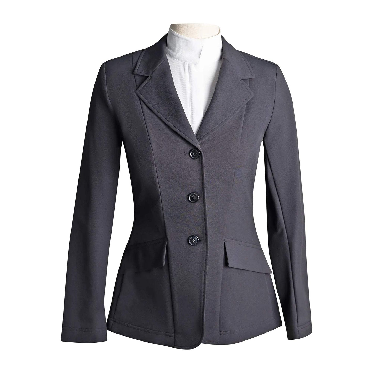 Grand Prix Ladies EQJ 3 Button Show Coat, NY Tech Fabric, Black - Huntley Equestrian - Flyclothing LLC
