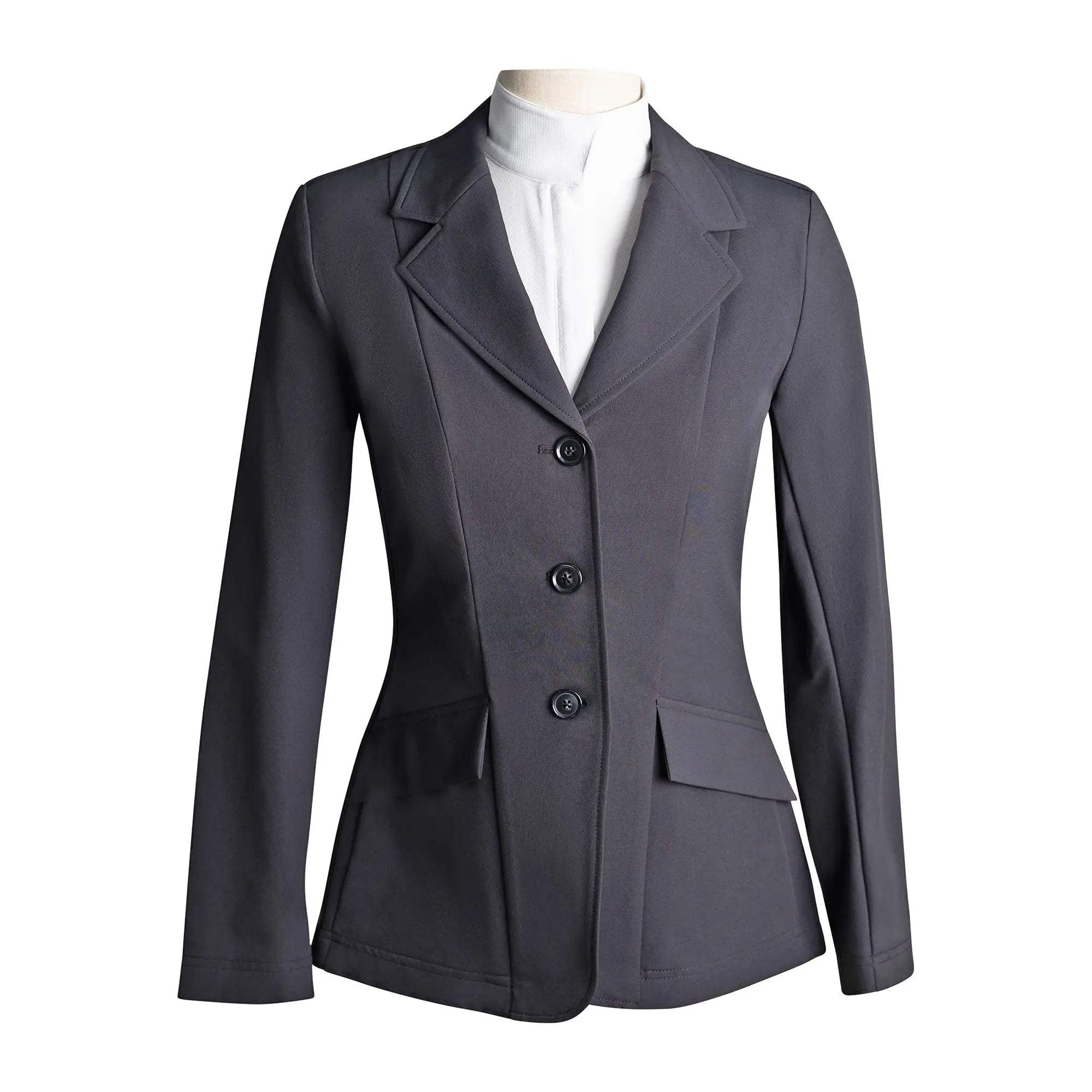Grand Prix Ladies EQJ 3 Button Show Coat, NY Tech Fabric, Black - Huntley Equestrian - Flyclothing LLC