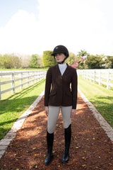 Grand Prix Ladies EQJ 3 Button Show Coat, NY Tech Fabric, Chocolate
