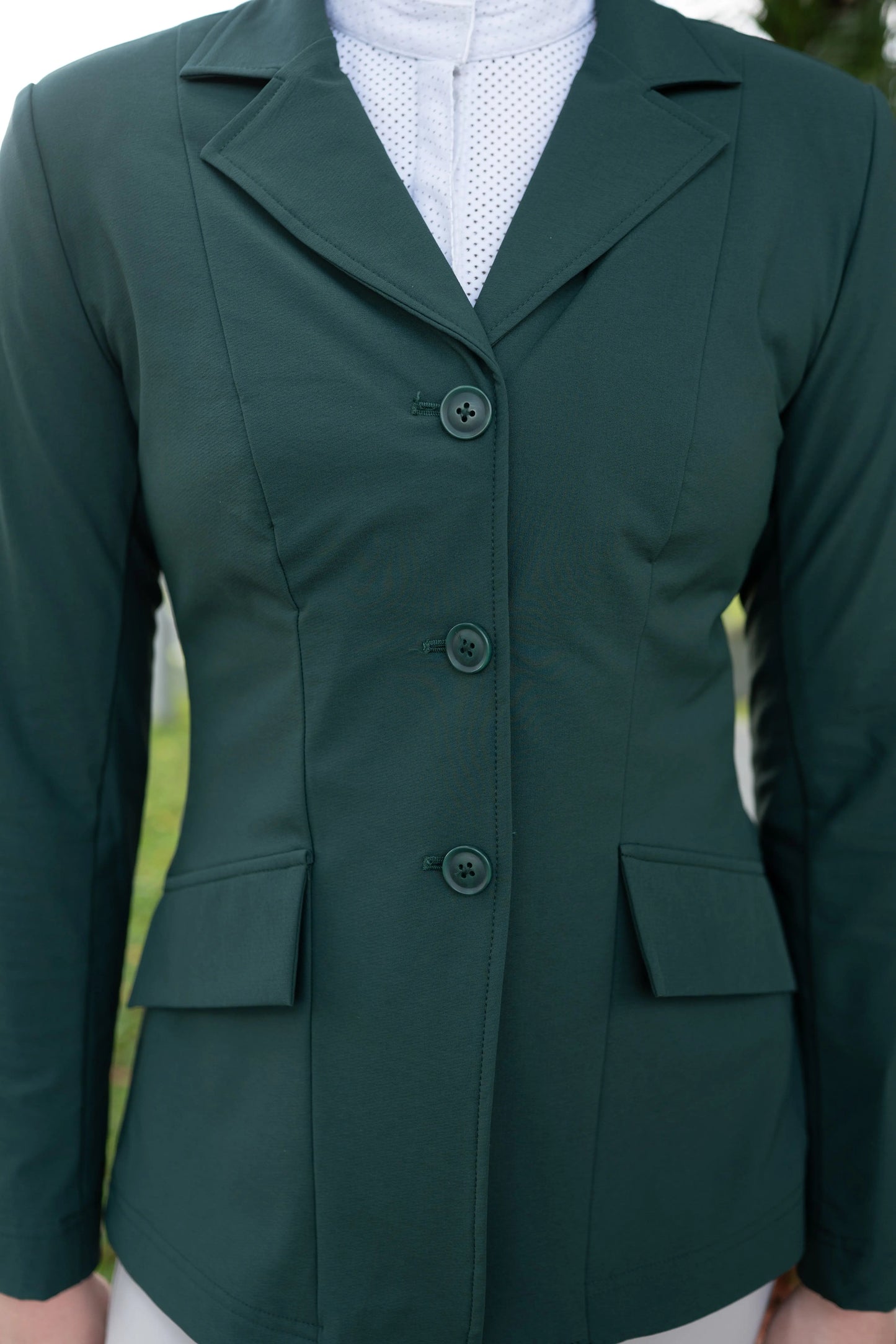 Grand Prix Ladies EQJ 3 Button Show Coat, NY Tech Fabric, New Green