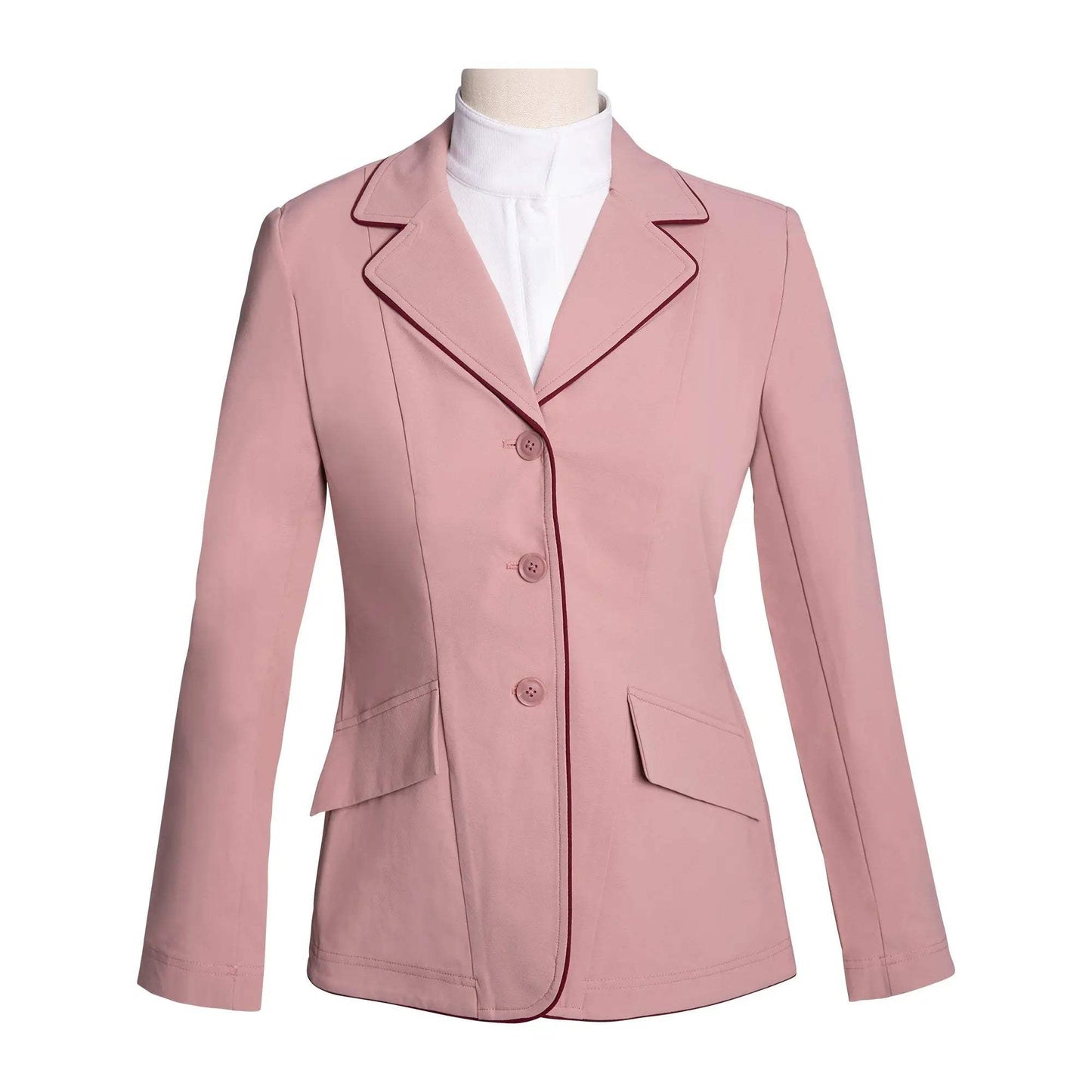 Grand Prix Ladies EQJ 3 Button Show Coat, Rose with Burgundy Piping - Huntley Equestrian - Flyclothing LLC
