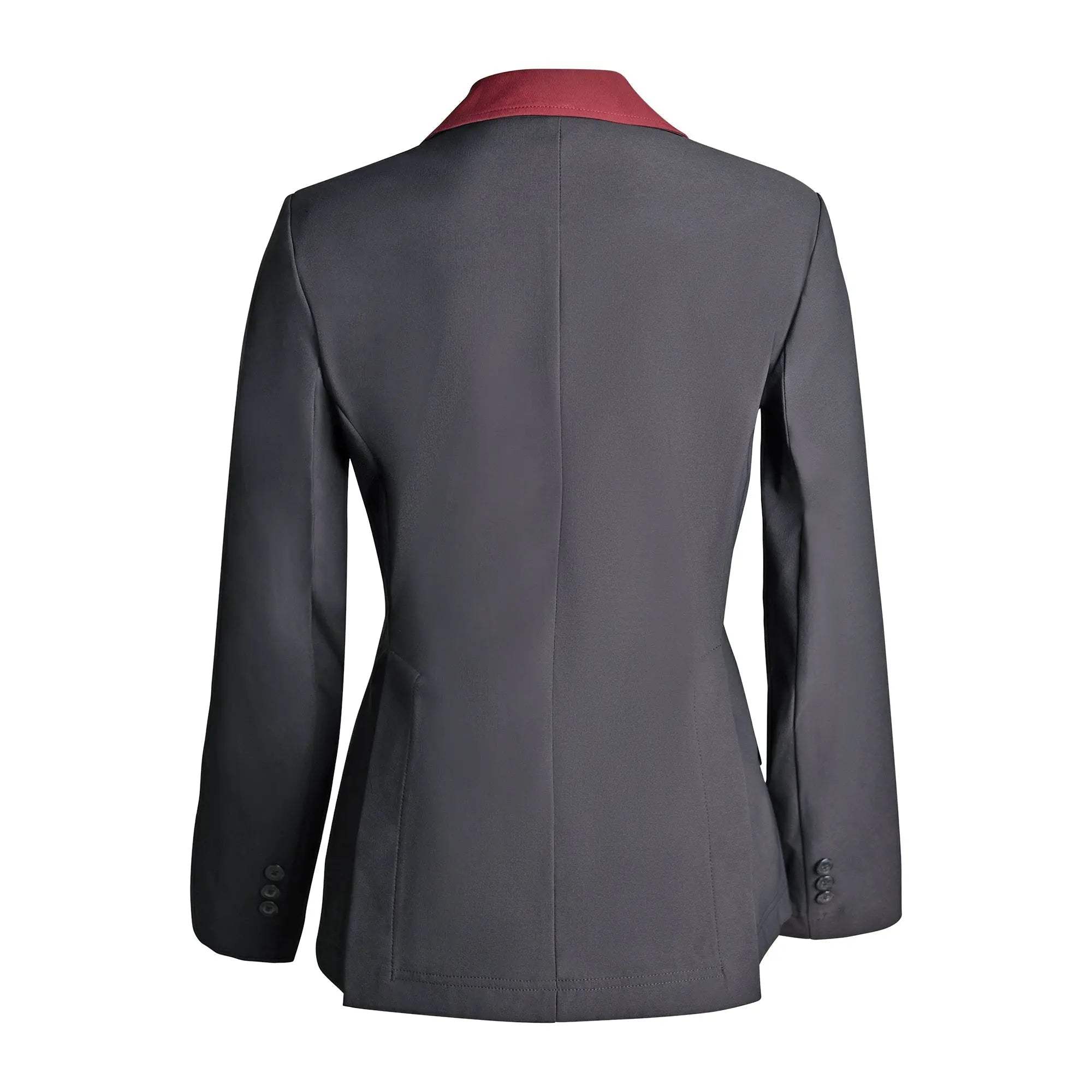 Grand Prix Ladies EQJ Classic 3 Button Show Jacket, Black with Burgundy Collar - Huntley Equestrian - Flyclothing LLC