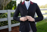 Grand Prix Ladies EQJ Classic 3 Button Show Jacket, Black with Burgundy Collar - Huntley Equestrian - Flyclothing LLC