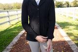 Grand Prix Ladies EQJ Classic 3 Button Show Jacket, Black with Burgundy Collar - Huntley Equestrian - Flyclothing LLC