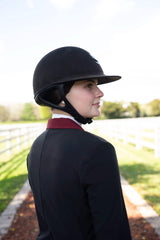 Grand Prix Ladies EQJ Classic 3 Button Show Jacket, Black with Burgundy Collar - Huntley Equestrian - Flyclothing LLC