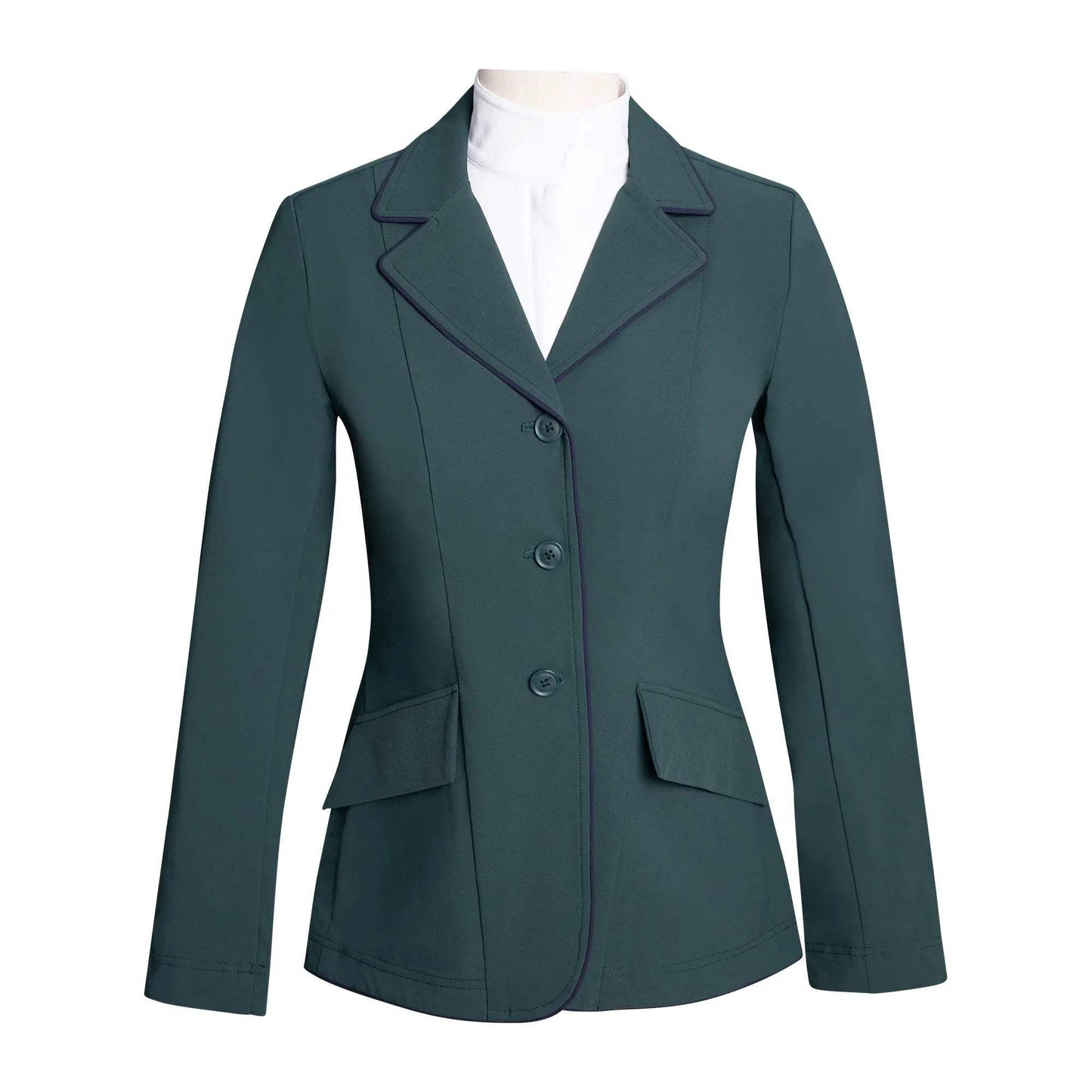 Grand Prix Ladies EQJ Classic 3 Button Show Jacket, New Green with Navy Piping - Huntley Equestrian - Flyclothing LLC