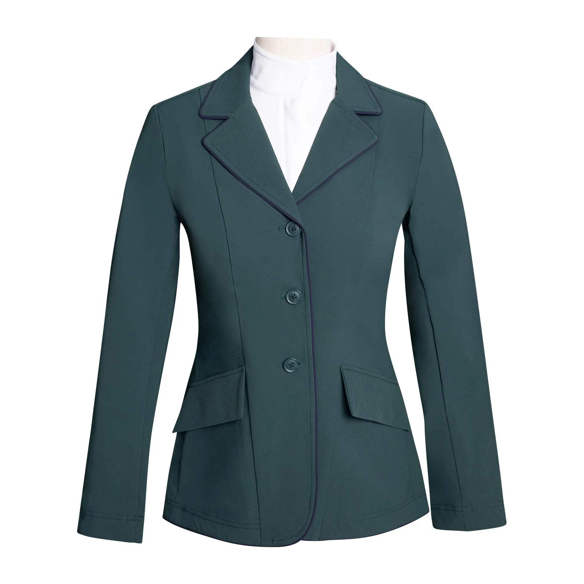 Grand Prix Ladies EQJ Classic 3 Button Show Jacket, New Green with Navy Piping - Huntley Equestrian - Flyclothing LLC