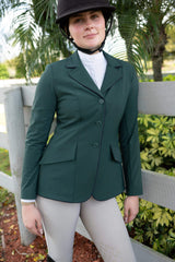 Grand Prix Ladies EQJ Classic 3 Button Show Jacket, New Green with Navy Piping - Huntley Equestrian - Flyclothing LLC