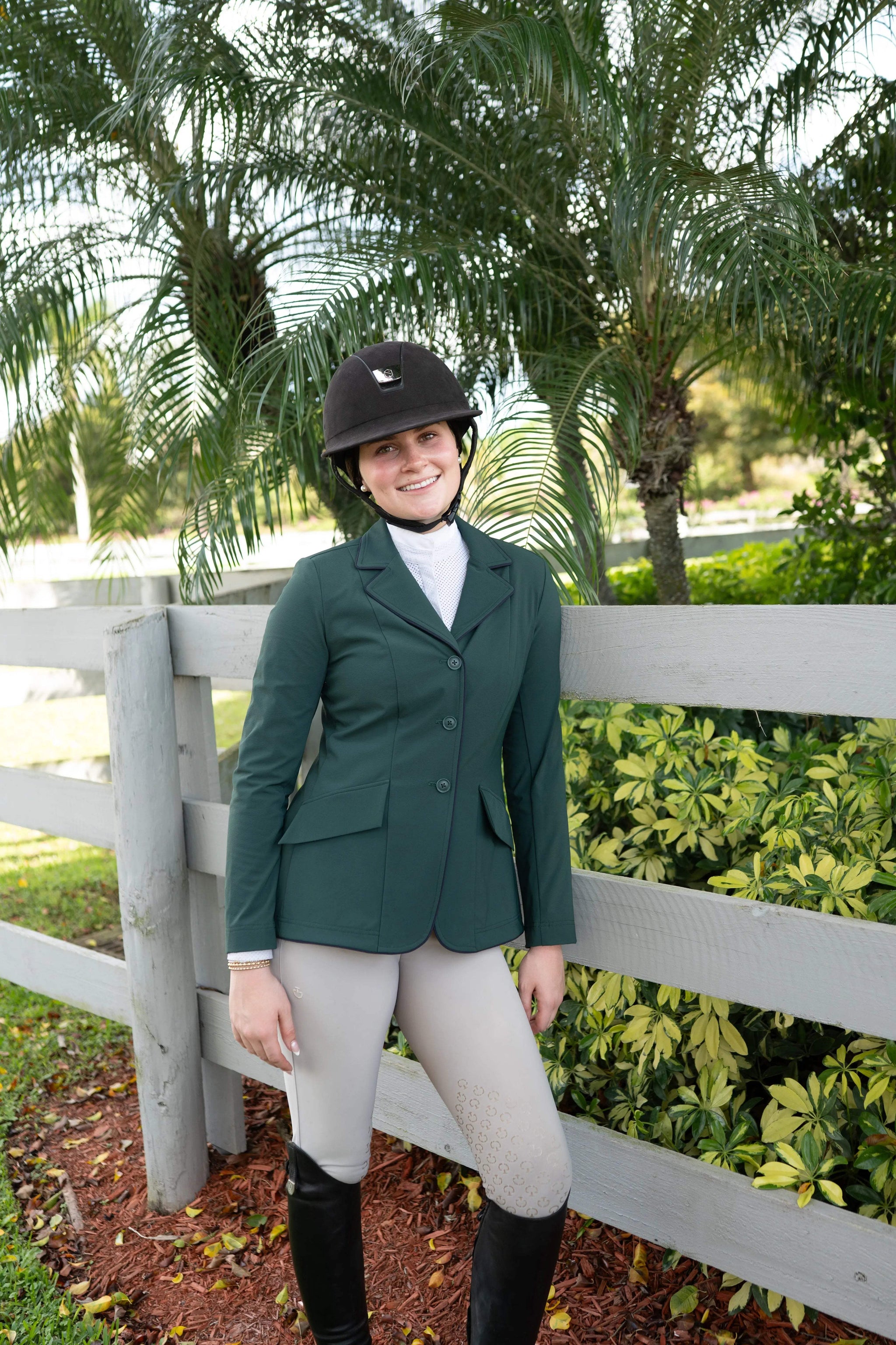 Grand Prix Ladies EQJ Classic 3 Button Show Jacket, New Green with Navy Piping - Huntley Equestrian - Flyclothing LLC