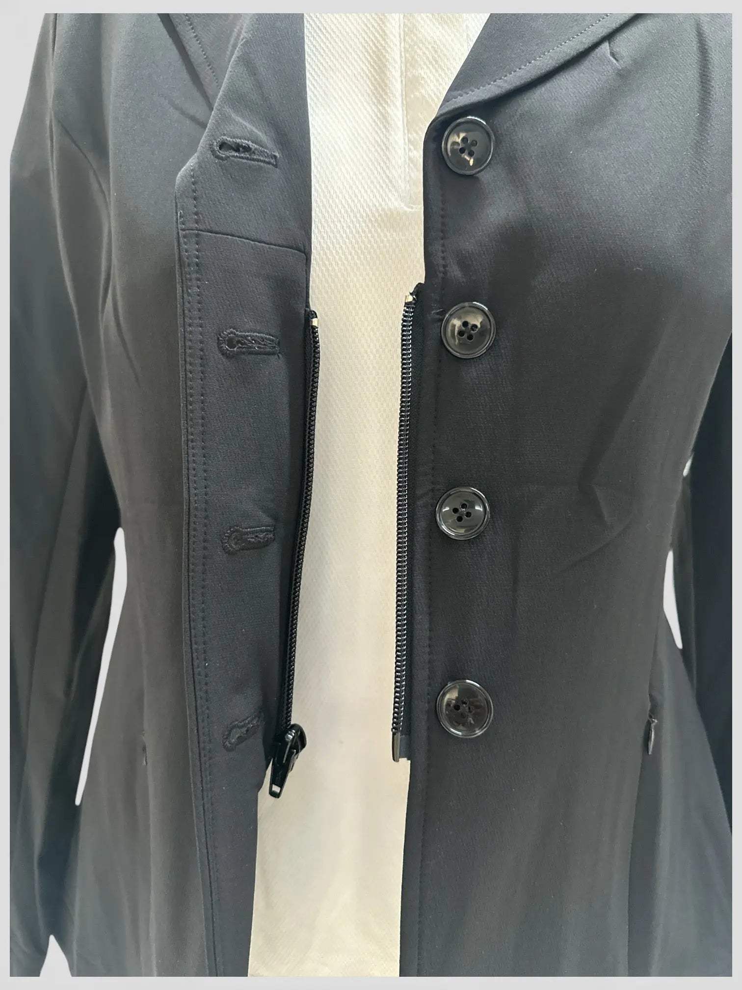 Grand Prix Quinn Show Jacket, 4 Button Front with Hidden Zipper Closure, Black - Huntley Equestrian - Flyclothing LLC
