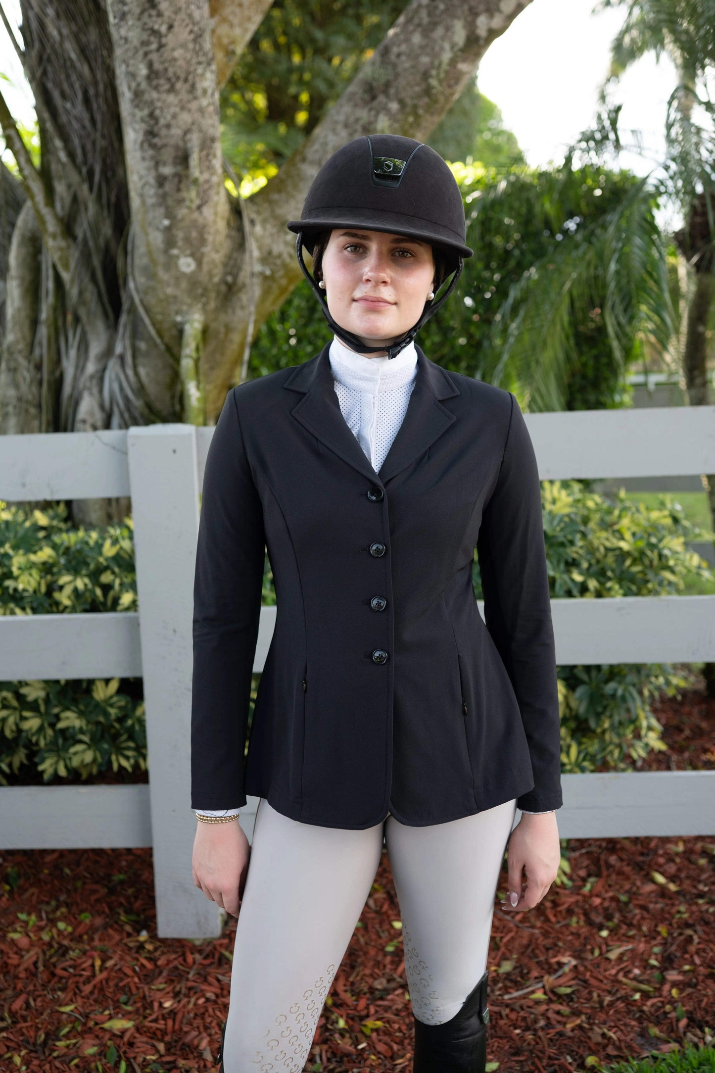 Grand Prix Quinn Show Jacket, 4 Button Front with Hidden Zipper Closure, Black - Huntley Equestrian - Flyclothing LLC