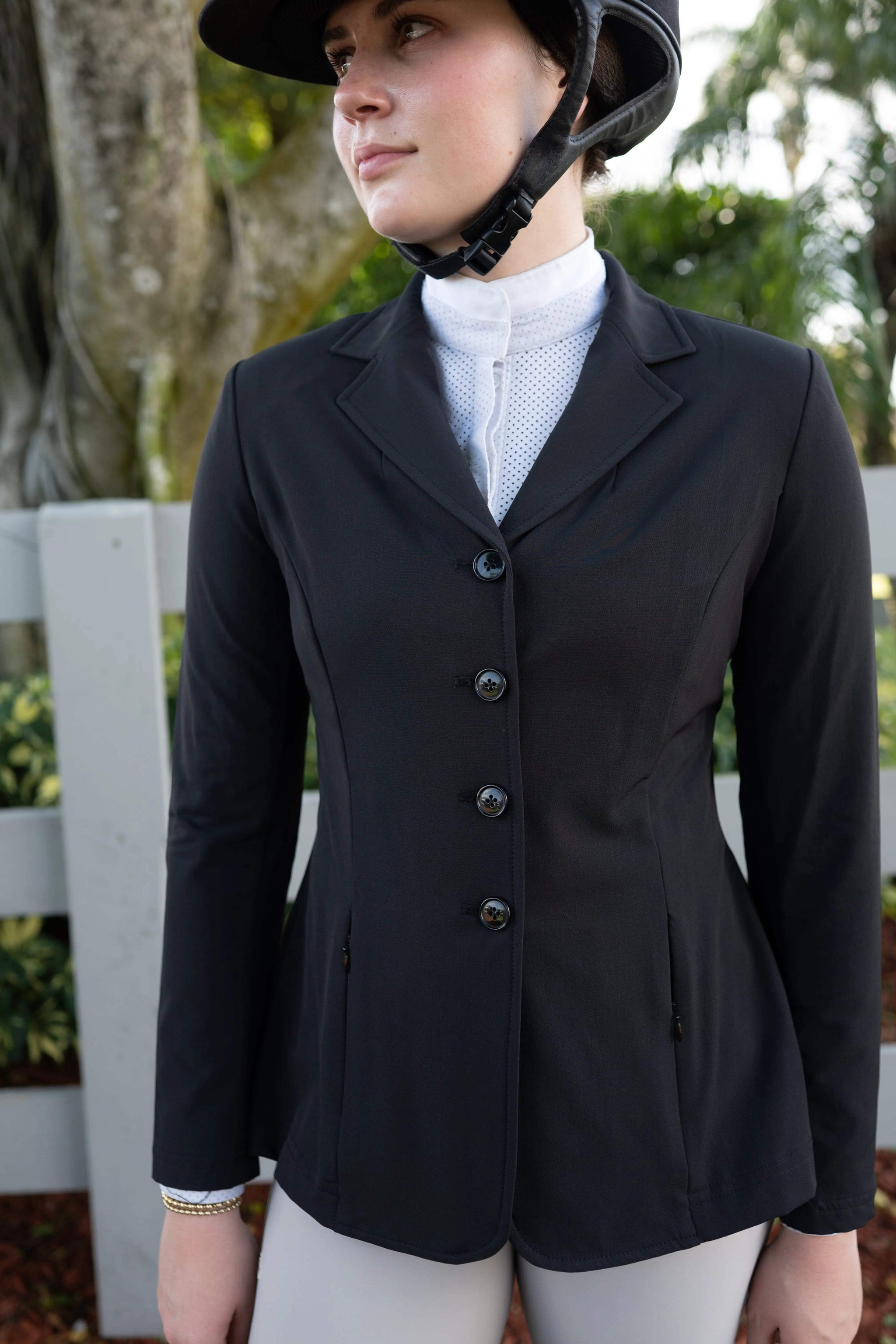 Grand Prix Quinn Show Jacket, 4 Button Front with Hidden Zipper Closure, Black - Huntley Equestrian - Flyclothing LLC