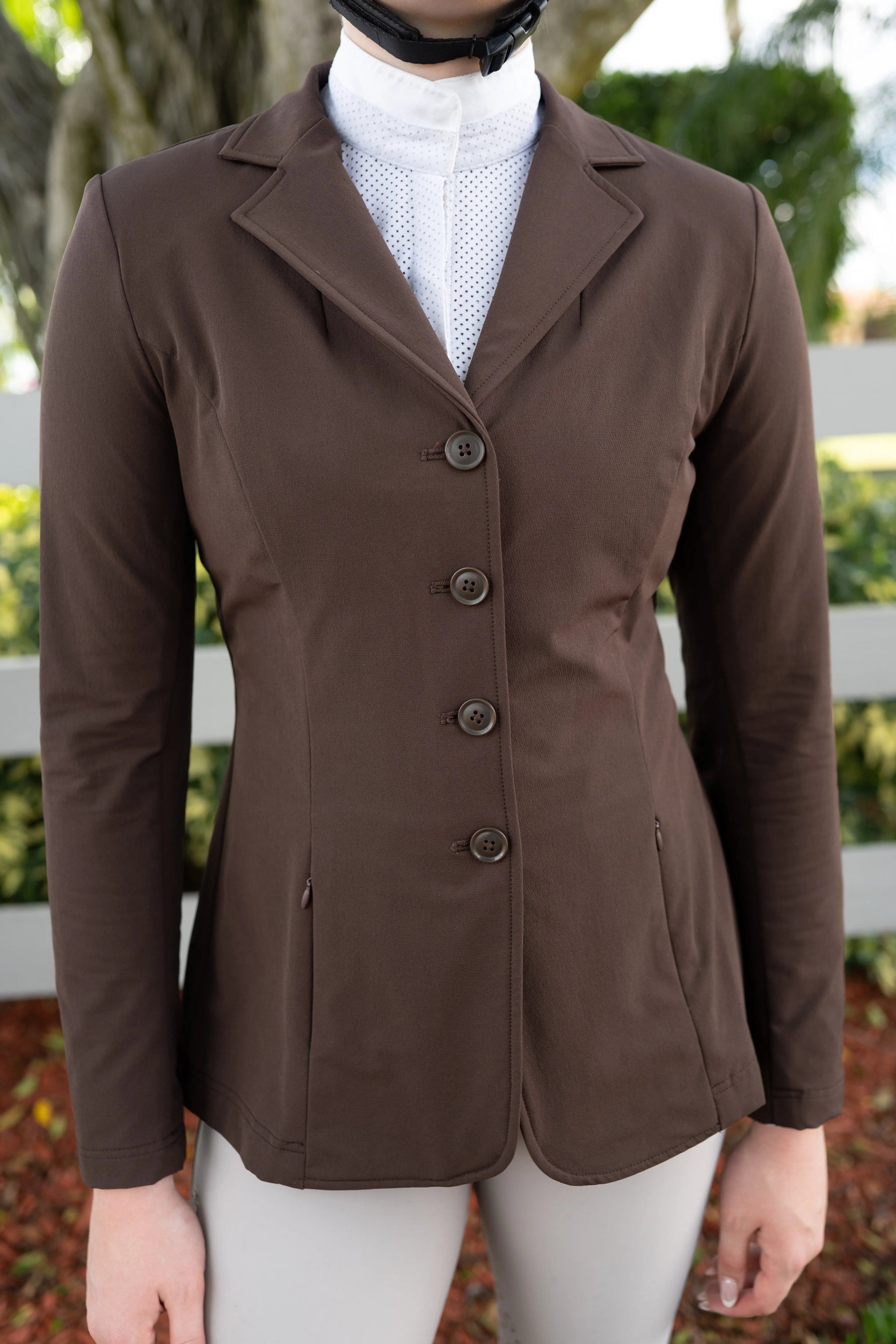Grand Prix Quinn Show Jacket, 4 Button Front with Hidden Zipper Closure, Chocolate