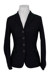 Grand Prix Saltare Premio 4 Button Riding Show Coat, Black with Dark Green
