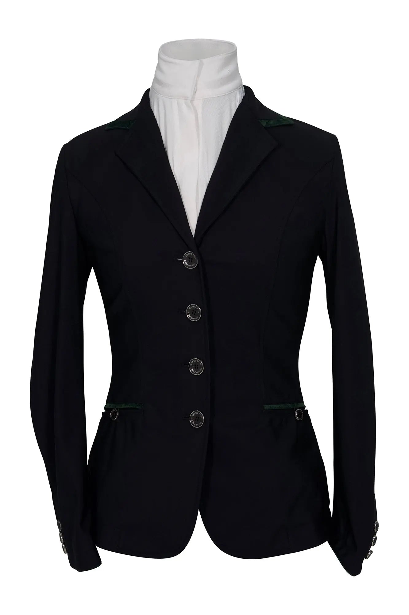 Grand Prix Saltare Premio 4 Button Riding Show Coat, Black with Dark Green