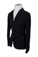 Grand Prix Saltare Premio 4 Button Riding Show Coat, Black with Dark Green
