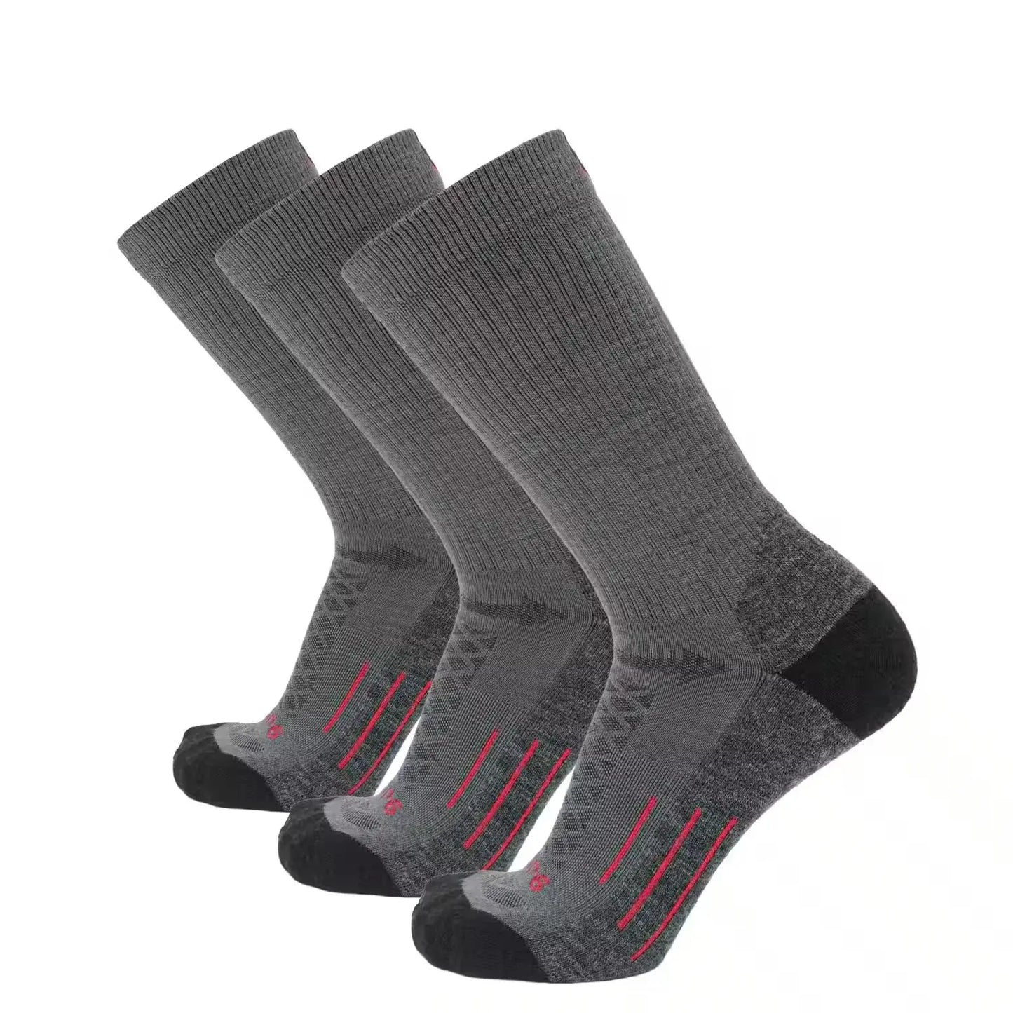 3 Pack Graphite - Hike Crew Midweight Merino Wool Sock - GRIP6 - Flyclothing LLC