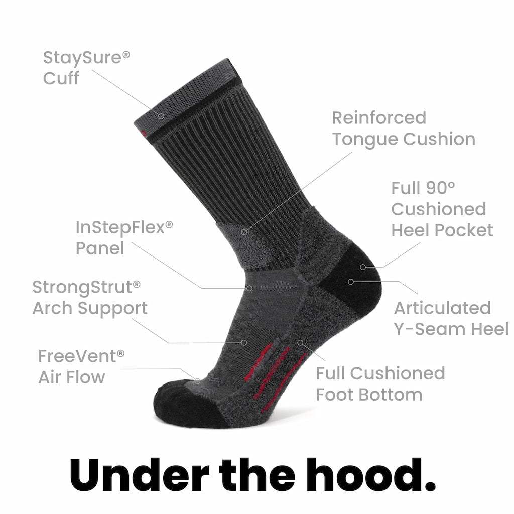 8 Pairs Graphite - Hike Crew Midweight Merino Wool Sock - GRIP6 - Flyclothing LLC