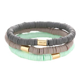 3PCS Metal Cylinder Heishi Beaded Stretch Bracelets - Madeline Love - Flyclothing LLC