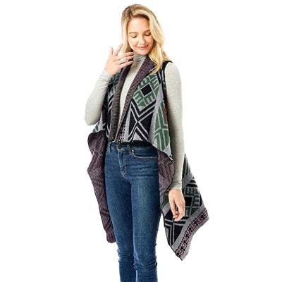 Aztec Pattern Vest With Button - Madeline Love - Flyclothing LLC