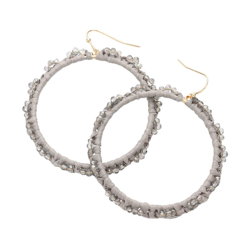 Beaded Pointed Raffia Wrapped Open Circle Dangle Earrings - Madeline Love - Flyclothing LLC