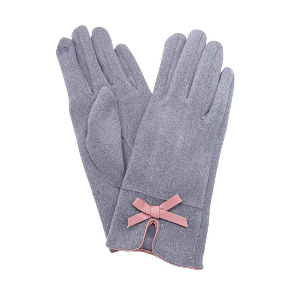 Bow Pointed Faux Suede Smart Touch Gloves - Madeline Love - Flyclothing LLC