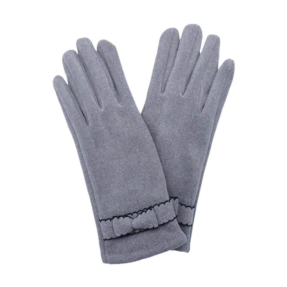 Bow Pointed Faux Suede Smart Touch Gloves - Madeline Love - Flyclothing LLC