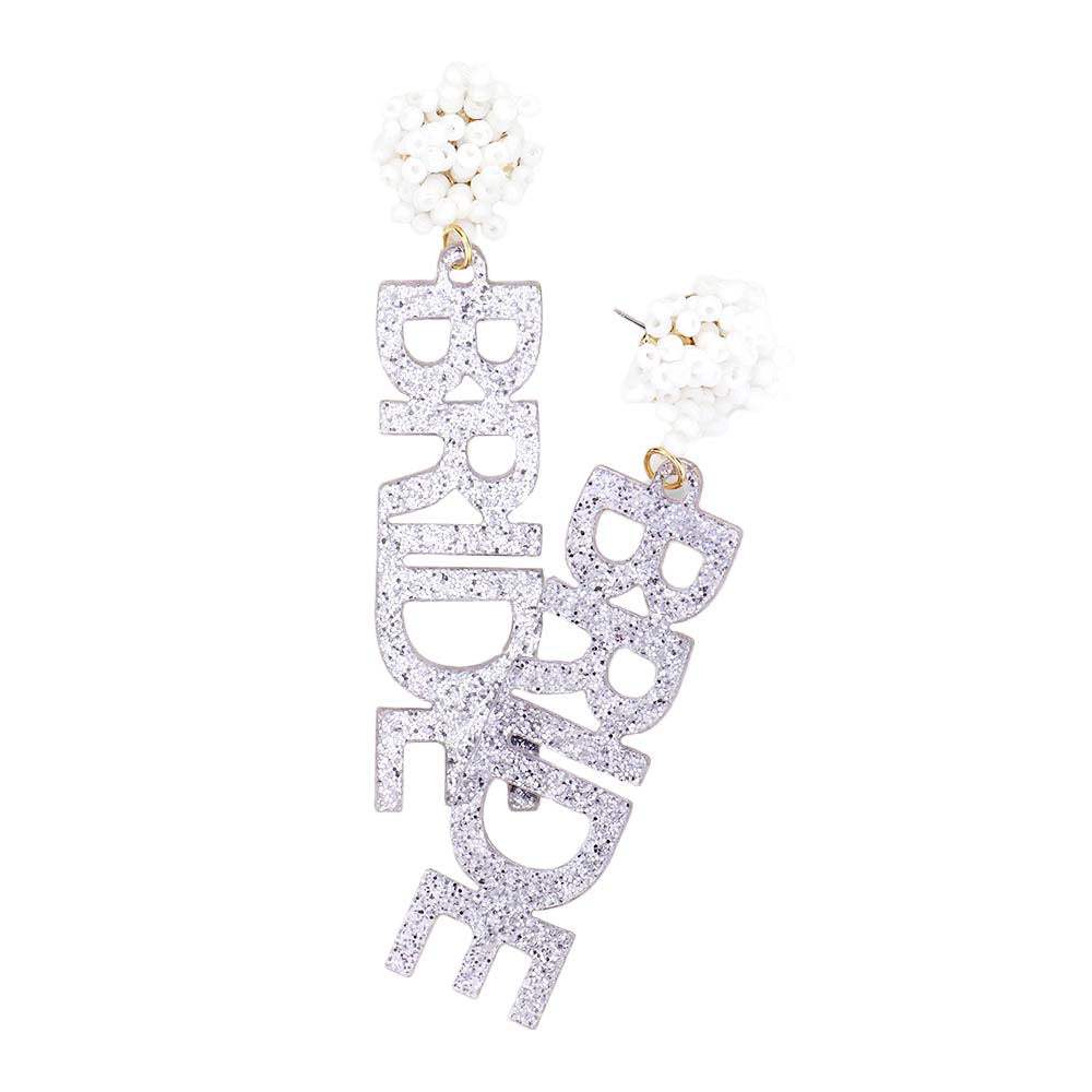 Bride Glittered Message Dangle Earrings - Madeline Love - Flyclothing LLC