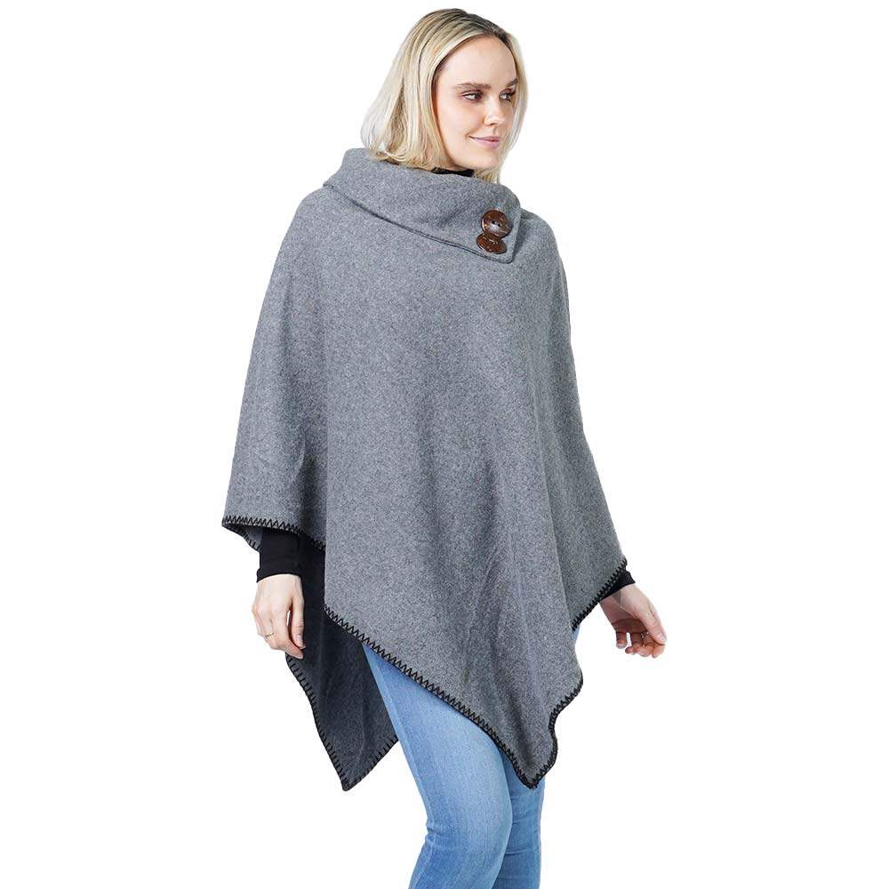 Button Deco Collar Poncho Ruana Wrap - Madeline Love - Flyclothing LLC